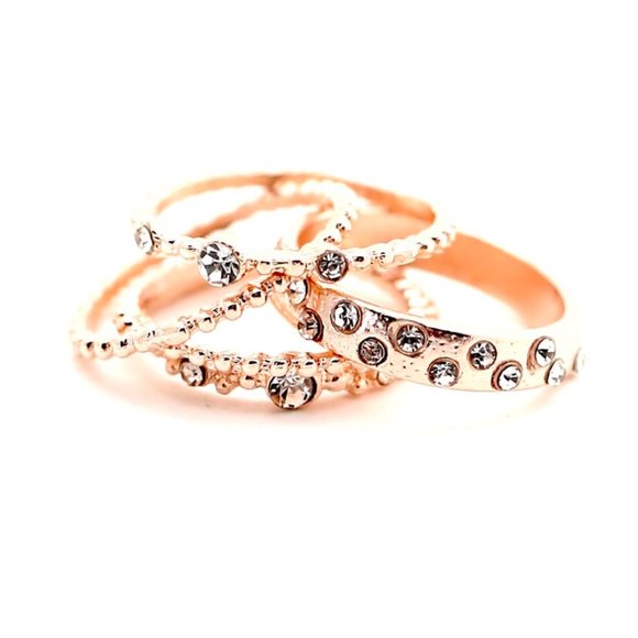 18k Gold Rose Dipped White Topaz Stack Rings - Picture 7 of 9